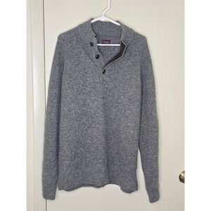 UNTUCKit Mens XL Grey Lambswool Blend Button Mock Neck Donegal Fleck Sweater